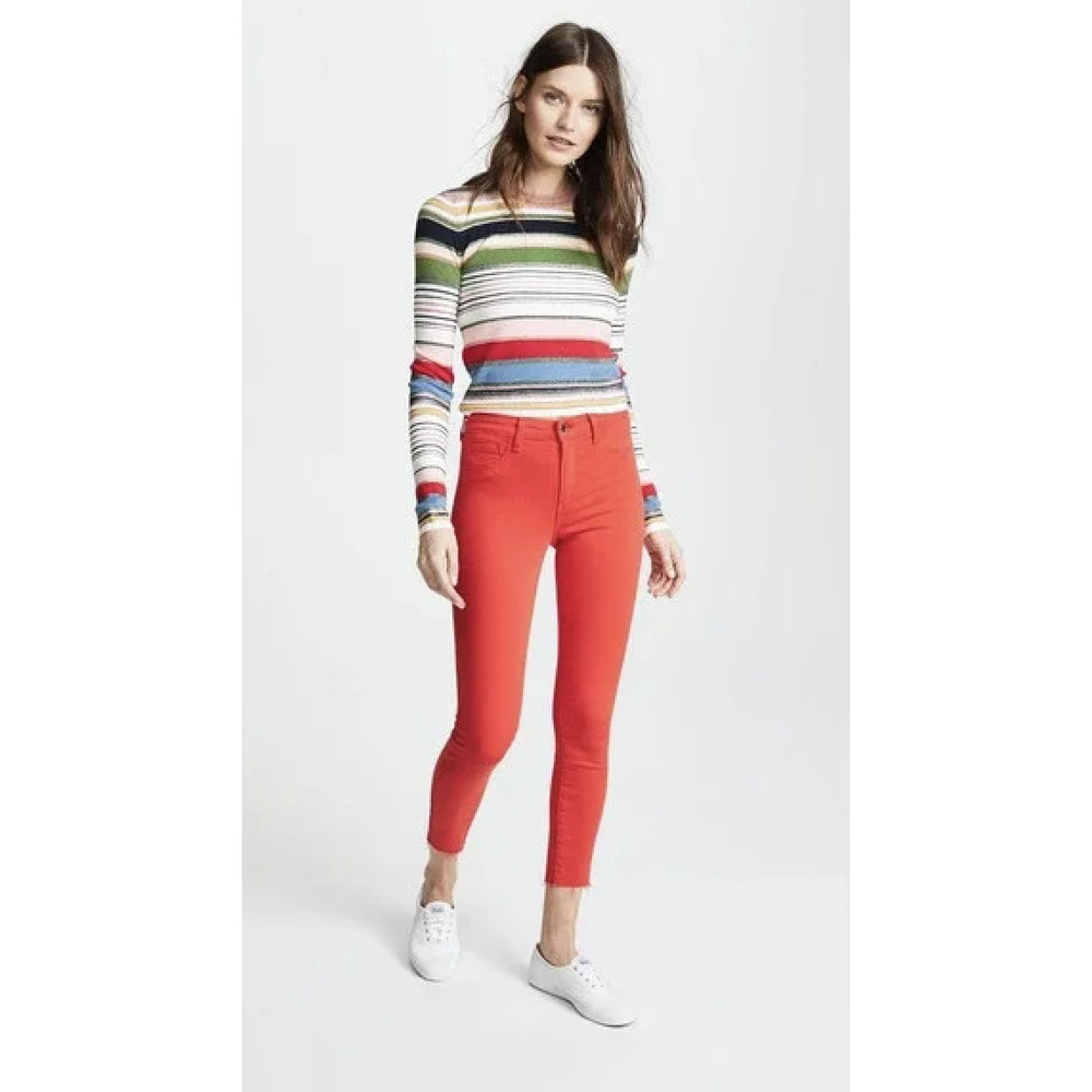 NWT L'Agence Womens Margot High Rise Ankle Skinny Jeans Pants Red Cotton Size 25